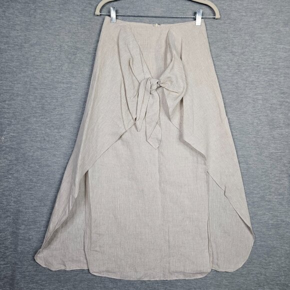 DISSH Women's Ivory Linen Tie Front Side Split Skirt Size 8 - Picture 1 of 8